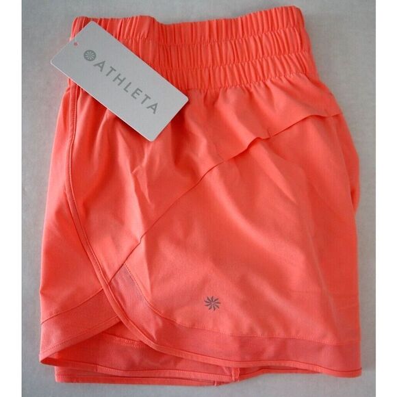 Athleta 988238052 Women's Sz 2XS Coral/Orange High Rise Mesh Racer Run 3” Shorts - Picture 10 of 11